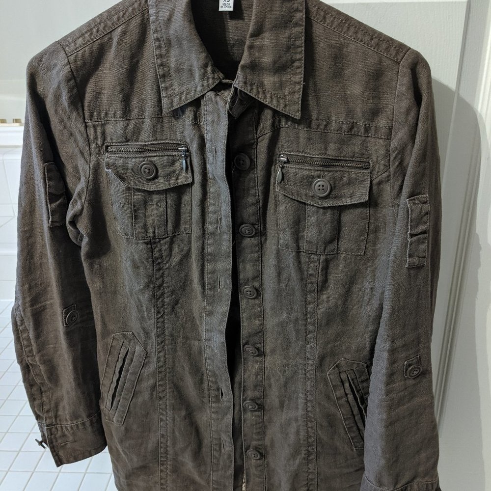 CAbi army green 100% linen casual jacket